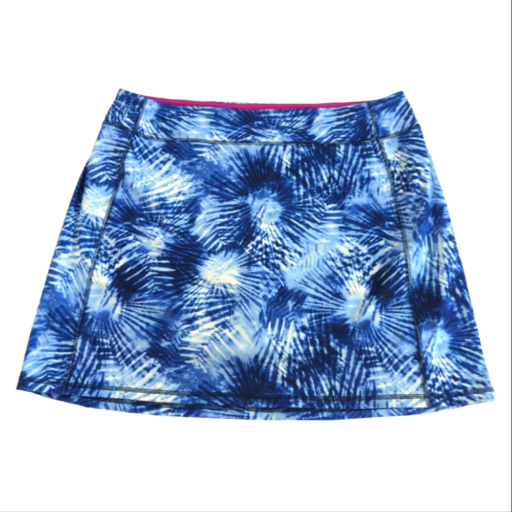 Lands' End skort, skirt w/ shorts, tye-die blue, women's L/T (14-16)